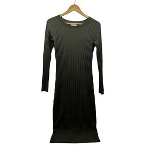 Vince Sweater Dress Medium Ribbed Wool Cashmere Blend Green Minimalist Fall Wear